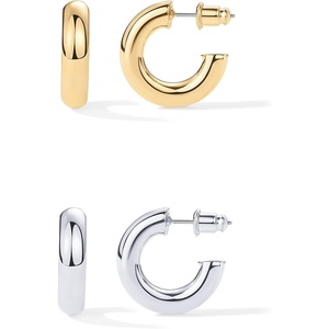 PAVOI 14K Gold Plated Lightweight Chunky Open Hoops for Women | Trendy Gold Hoop Earrings(Pack)