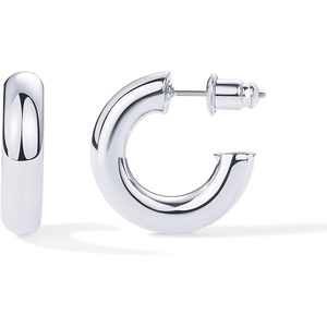 PAVOI 14K Gold Plated Lightweight Chunky Open Hoops for Women | Trendy Gold Hoop Earrings(White Gold)