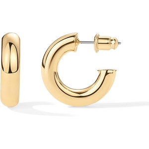 PAVOI 14K Gold Plated Lightweight Chunky Open Hoops for Women | Trendy Gold Hoop Earrings(Yellow Gold)