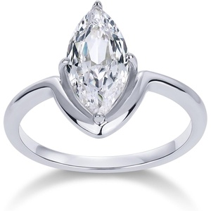 PAVOI 14K Gold Plated Marquise 1.5CT Cubic Zirconia Bridal Engagement Ring for Women – Statement(White Gold)