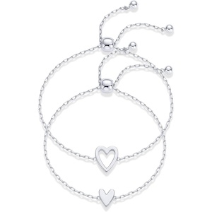 PAVOI 14K Gold Plated Matching Heart Charms Solitaire Bracelet Set for Women | Adjustable Valentines Day Love Friendship Two Bracelet Pack(2-Piece Set)