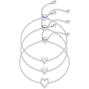 PAVOI 14K Gold Plated Matching Heart Charms Solitaire Bracelet Set for Women | Adjustable Valentines Day Love Friendship Two Bracelet Pack(3-Piece Set)