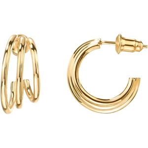 PAVOI 14K Gold Plated Multi Huggie Hoop Earrings for Women – 925 Sterling Silver Posts Triple Split Hoop Gold Earrings for Women – Trendy Fashion Jewelry(Triple)