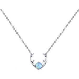 PAVOI 14K Gold Plated Opal Pendant Necklaces for Women | Created Opal Cubic Zirconia Dainty Necklace | Butterfly Round Triangle Antler Bar Pendants(White Gold)