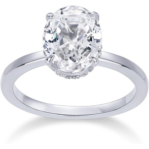 PAVOI 14K Gold Plated Oval Engagement Ring for Women – Hidden Halo 2.5CT Cubic Zirconia Promise Ring – Wedding Band(White Gold)