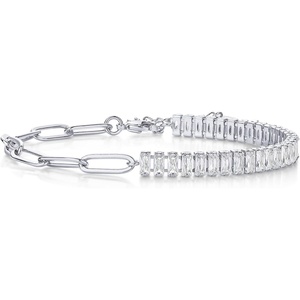 PAVOI 14K Gold Plated Paperclip Tennis Bracelets for Women – Link Chain Gold Bracelet for Women with Cubic Zirconia – Adjustable Trendy Bridal Jewelry(White Gold)