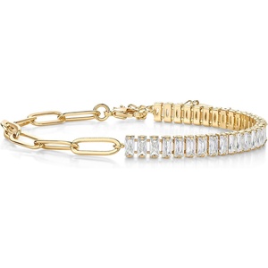 PAVOI 14K Gold Plated Paperclip Tennis Bracelets for Women – Link Chain Gold Bracelet for Women with Cubic Zirconia – Adjustable Trendy Bridal Jewelry(Yellow Gold)
