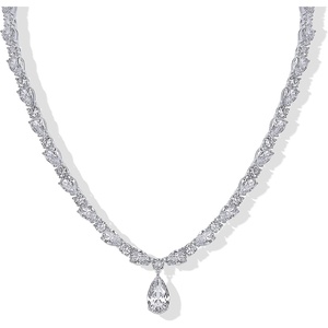PAVOI 14K Gold Plated Pear Tennis Necklaces for Women – Cubic Zirconia Tennis Necklace with Drop for Brides & Bridesmaids – Cute Simulated Diamond Chain Trendy Wedding Jewelry(White Gold)