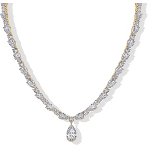 PAVOI 14K Gold Plated Pear Tennis Necklaces for Women – Cubic Zirconia Tennis Necklace with Drop for Brides & Bridesmaids – Cute Simulated Diamond Chain Trendy Wedding Jewelry(Yellow Gold)