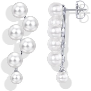 PAVOI 14K Gold Plated Pearl Drop Earrings for Women – 925 Sterling Silver Posts Large Dangle Pearl Wedding Earrings for Brides & Bridesmaids – Linear Statement Bridal Jewelry Gifts(White Gold)