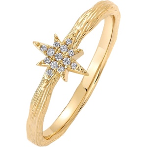 PAVOI 14K Gold Plated Pearl Hammered Ring for Women | Dainty Elegant Stackable Cubic Zirconia Thin Band for Women(Yellow Gold)