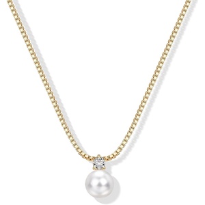 PAVOI 14K Gold Plated Pearl Pendant Necklaces for Women – Dainty Pearl Necklace Drop with Cubic Zirconia – Simple Wedding Jewelry for Brides & Bridesmaids(Yellow Gold)