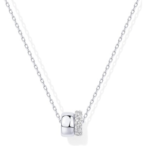 PAVOI 14K Gold Plated Pendant Necklace for Women | Two Distinct Rondelle Pendants with Cubic Zirconia | Sliding Chain Pendant | Trendy Fashion Jewelry(White Gold)