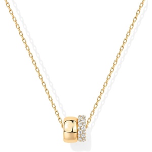 PAVOI 14K Gold Plated Pendant Necklace for Women | Two Distinct Rondelle Pendants with Cubic Zirconia | Sliding Chain Pendant | Trendy Fashion Jewelry(Yellow Gold)