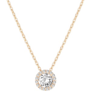 PAVOI 14K Gold Plated Post Faux Diamond Round Solitaire Pendant Halo Necklace | Gold Necklace for Women | Slider Adjustable(Rose Gold)