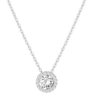 PAVOI 14K Gold Plated Post Faux Diamond Round Solitaire Pendant Halo Necklace | Gold Necklace for Women | Slider Adjustable(White Gold)