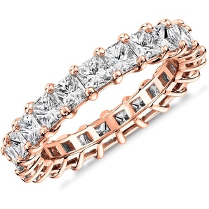 PAVOI 14K Gold Plated Rings with Cubic Zirconia Love and Stackable 3mm Princess Cut Rings for Women(Rose Gold)
