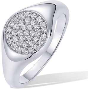 PAVOI 14K Gold Plated Signet Ring for Women – Pinky Ring with Round Cubic Zirconia – Dainty Lightweight Thin Statement Jewelry(White Gold)