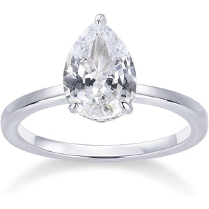 PAVOI 14K Gold Plated Simple 2.5CT Pear Cubic Zirconia Hidden Halo Eternity Ring Bridal Wedding Promise Statement – Engagement Ring for Women(White Gold)
