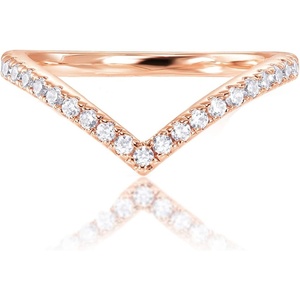 PAVOI 14K Gold Plated Sparkling Wishbone ‘V’ Ring for Women with Cubic Zirconia(Rose Gold)