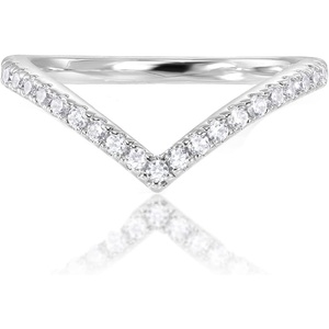 PAVOI 14K Gold Plated Sparkling Wishbone ‘V’ Ring for Women with Cubic Zirconia(White Gold)