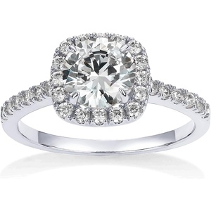 PAVOI 14K Gold Plated Square Halo Engagement Rings | Premium Cubic Zirconia Promise Eternity Ring for Women | Wedding Bands(White Gold)