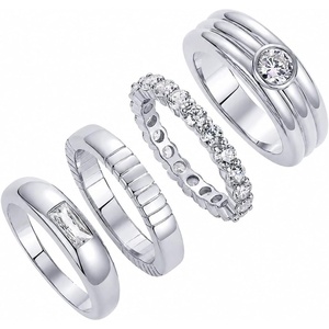 PAVOI 14K Gold Plated Stackable Rings for Women – Dainty Stackable Gold Ring Set of Four with Cubic Zirconia Multi-Bands – Trendy Fashion Jewelry(White Gold)