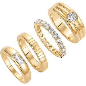 PAVOI 14K Gold Plated Stackable Rings for Women – Dainty Stackable Gold Ring Set of Four with Cubic Zirconia Multi-Bands – Trendy Fashion Jewelry(Yellow Gold)