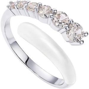 PAVOI 14K Gold Plated Stackable Rings for Women | Open Twist Wavy Colored Enamel and Cubic Zirconia Rings | Enamel Eternity Bands(White Gold – White Enamel)