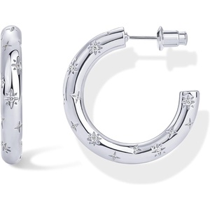 PAVOI 14K Gold Plated Star Shine Hoop Earrings for Women | Cubic Zirconia Celestial Chunky Hoops Earrings(30mm)