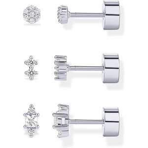 PAVOI 14K Gold Plated Sterling Silver Posts Dainty Mini Multi-Shape Flat Back Stud Earring Pack for Women | Helix Cartilage Piercing Jewelry(3-Pair Set)