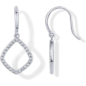 PAVOI 14K Gold Plated Teardrop Diamond Shaped Dangle Earrings for Women with Cubic Zirconia | Geometric Earring Pair(White Gold)