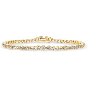 PAVOI 14K Gold Plated Tennis Bracelets for Women – Bezel Set Cubic Zirconia Bracelet – Simulated Diamonds Round, Trillion, Trinity, Radiant, Pear, Valentines Day Heart Cut Stones Wedding Jewelry Gifts for Brides(Yellow Gold)