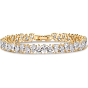 PAVOI 14K Gold Plated Tennis Bracelets for Women – Bridal Gold Tennis Bracelet with Pear Cubic Zirconia – Hypoallergenic Trendy CZ Jewelry – Elegant Bridal Wedding Gift(Yellow Gold)