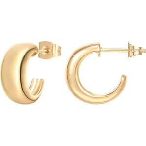 PAVOI 14K Gold Plated Thick Dome Huggie Earrings for Women – 925 Sterling Silver Posts Small Wide Round Hoop Earrings(Yellow Gold)