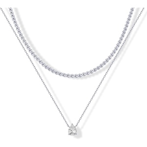 PAVOI 14K Gold Plated Twisted Singapore Chain Layering Choker with Round Solitaire and Serpentine Chain Layering Choker with Pear-Cut Stone Pendant Necklace Pack for Women | Cubic Zirconia Statement Layered Necklace Set(White Gold)