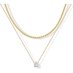 PAVOI 14K Gold Plated Twisted Singapore Chain Layering Choker with Round Solitaire and Serpentine Chain Layering Choker with Pear-Cut Stone Pendant Necklace Pack for Women | Cubic Zirconia Statement Layered Necklace Set(Yellow Gold)