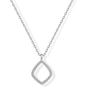 PAVOI 14K Gold Plated Two Toned Mixed Metals Diamond Shaped Dangle Pendant Necklace for Women with Cubic Zirconia | Geometric Necklace(White Gold)