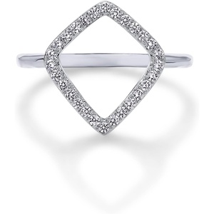 PAVOI 14K Gold Plated Two Toned Mixed Metals Diamond-Shaped Geometric Ring for Women with Cubic Zirconia | Statement Ring(White Gold)