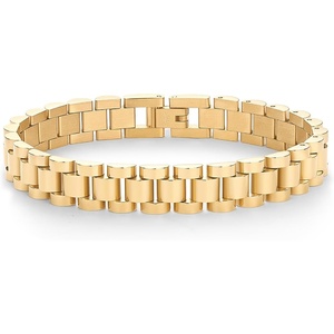 PAVOI 14K Gold Plated Waterproof Watch Strap Chain Bracelet for Women | Two Toned Mixed Metals Stainless Steel Chunky Link Bracelet(Yellow Gold)