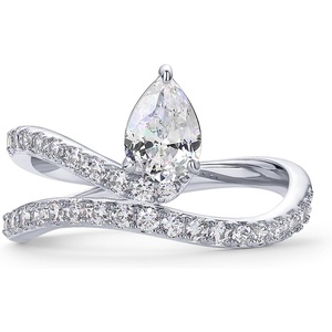 PAVOI 14K Gold Plated Wavy Engagement Ring for Women | Solitaire Cubic Zirconia Wedding Band & Promise Rings for Her | Trendy Fashion Jewelry(White Gold)