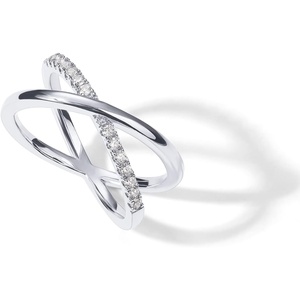 PAVOI 14K Gold Plated X Ring | Simulated Pavé Diamond CZ Criss Cross Ring for Women(White Gold)