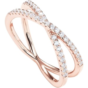 PAVOI 14K Gold Plated X Ring Simulated Diamond CZ Criss Cross Ring for Women(Rose Gold)