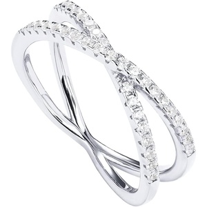 PAVOI 14K Gold Plated X Ring Simulated Diamond CZ Criss Cross Ring for Women(White Gold)
