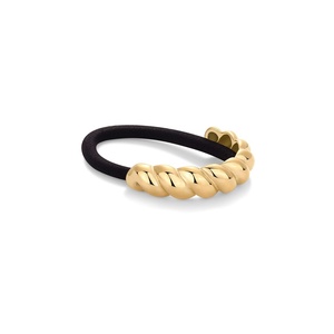 PAVOI 14K Yellow Gold Plated Dome Waterproof Chunky Metal Hair Band Ponytail Holders for Women – Stainless Steel Statement Cuff Fashion Accessories – Stretchy Gold Hair Ties(Twisted Yellow Gold)