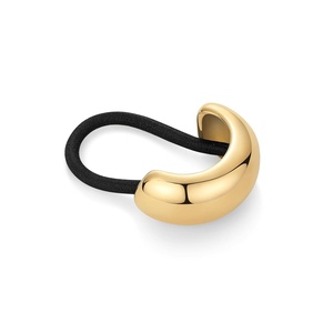 PAVOI 14K Yellow Gold Plated Dome Waterproof Chunky Metal Hair Band Ponytail Holders for Women – Stainless Steel Statement Cuff Fashion Accessories – Stretchy Gold Hair Ties(Dome Yellow Gold)
