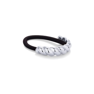 PAVOI 14K Yellow Gold Plated Dome Waterproof Chunky Metal Hair Band Ponytail Holders for Women – Stainless Steel Statement Cuff Fashion Accessories – Stretchy Gold Hair Ties(Twisted White Gold)