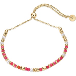 PAVOI 14K Yellow Gold Plated Gemstone Beaded Bracelets for Women – Adjustable Slider Dainty Pearl Bracelet – Boho Festival Pearls, Labradorite, Sodalite, Red Jade, Amazonite Beads – Gold Jewelry Gifts(Dyed Rose Jade)
