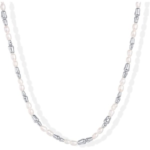 PAVOI 14K-18K Gold Plated Dainty Pearl Necklaces for Women – Station Beaded Choker Paperclip Chain Gold Pearl Necklace Bridal Jewelry(White Gold)