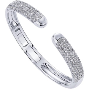 PAVOI 14k Gold Plated Cuff Bracelets | CZ Cuff Gold Bracelets for Women with Premium Pave Setting | Waterproof Hypoallergenic Jewelry | Trendy Elegant Style | Bangle Design(White Gold)